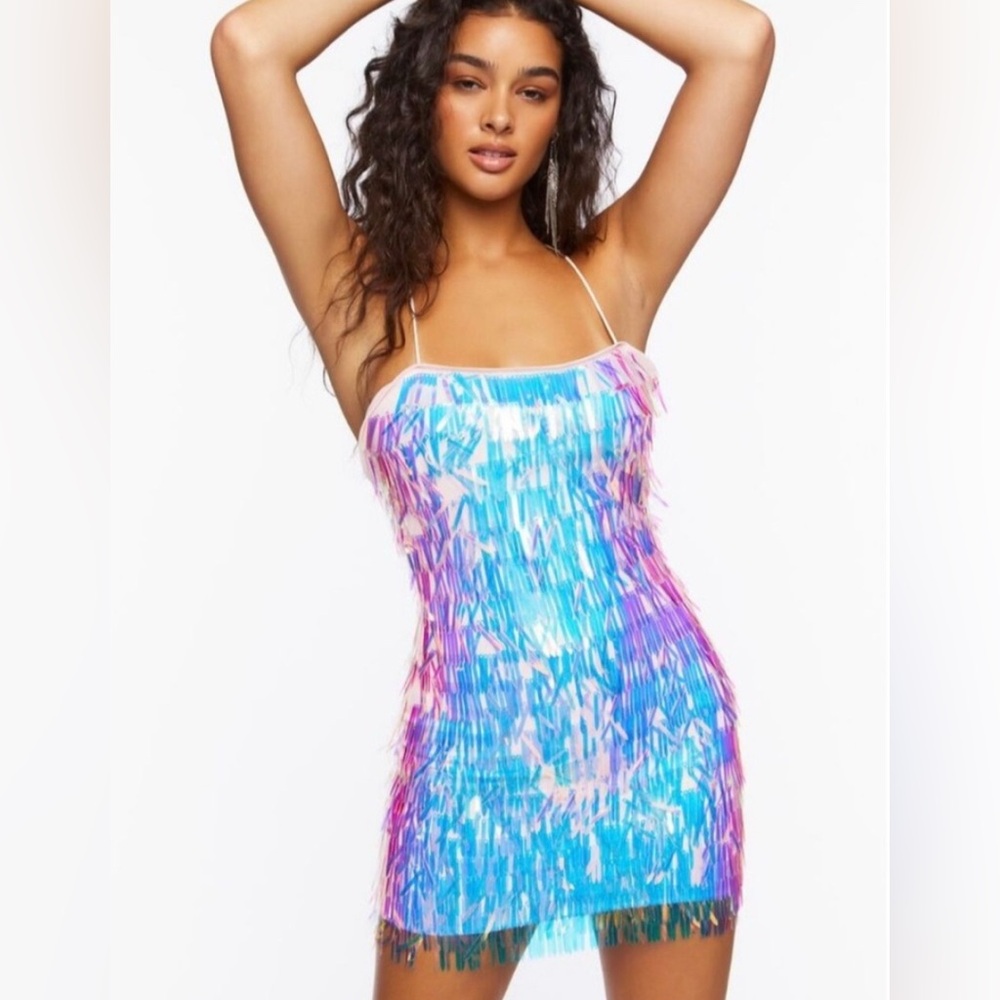 Forever 21 Party Collection Baby Pink Sequin Spaghetti Strap Mini Dress
